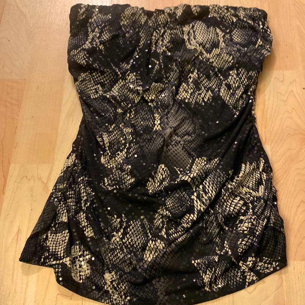 Snakeskin/sequin tube top